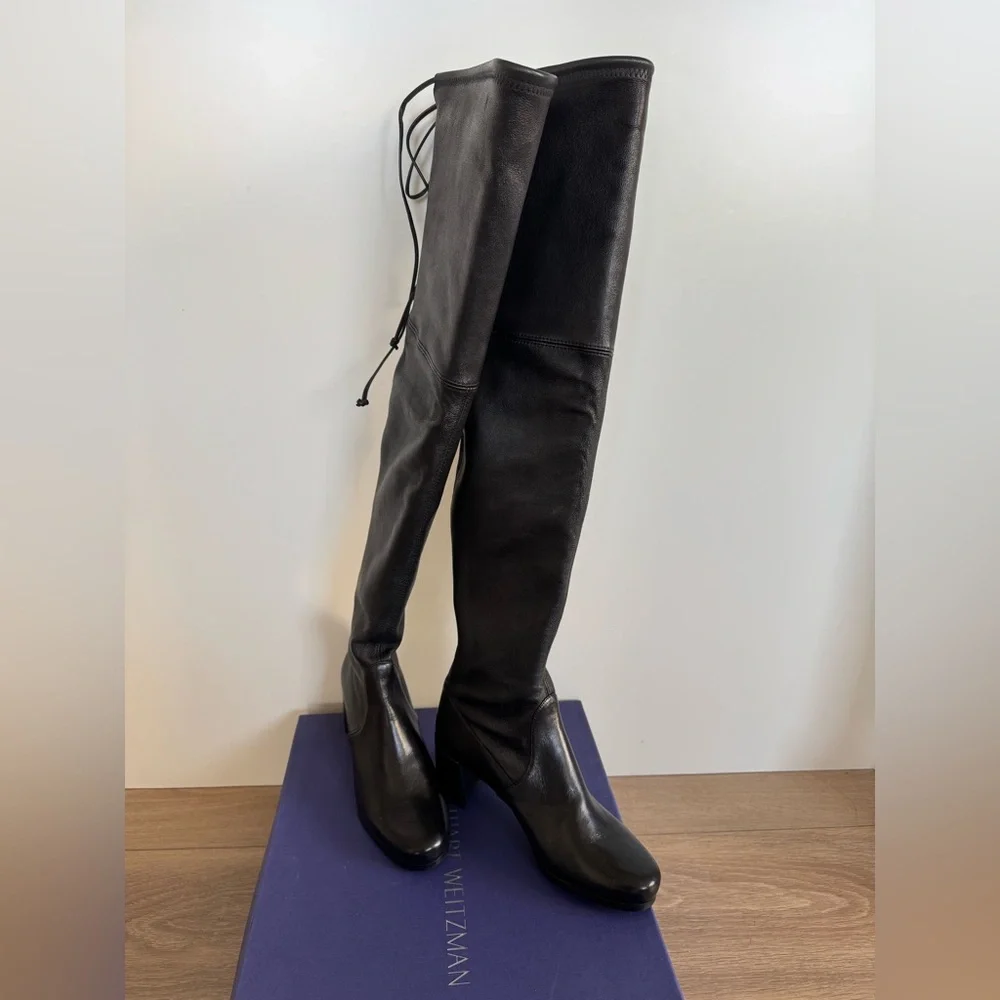Stuart Weitzman Black Over-the-Knee Leather Boots - Picture 7 of 9